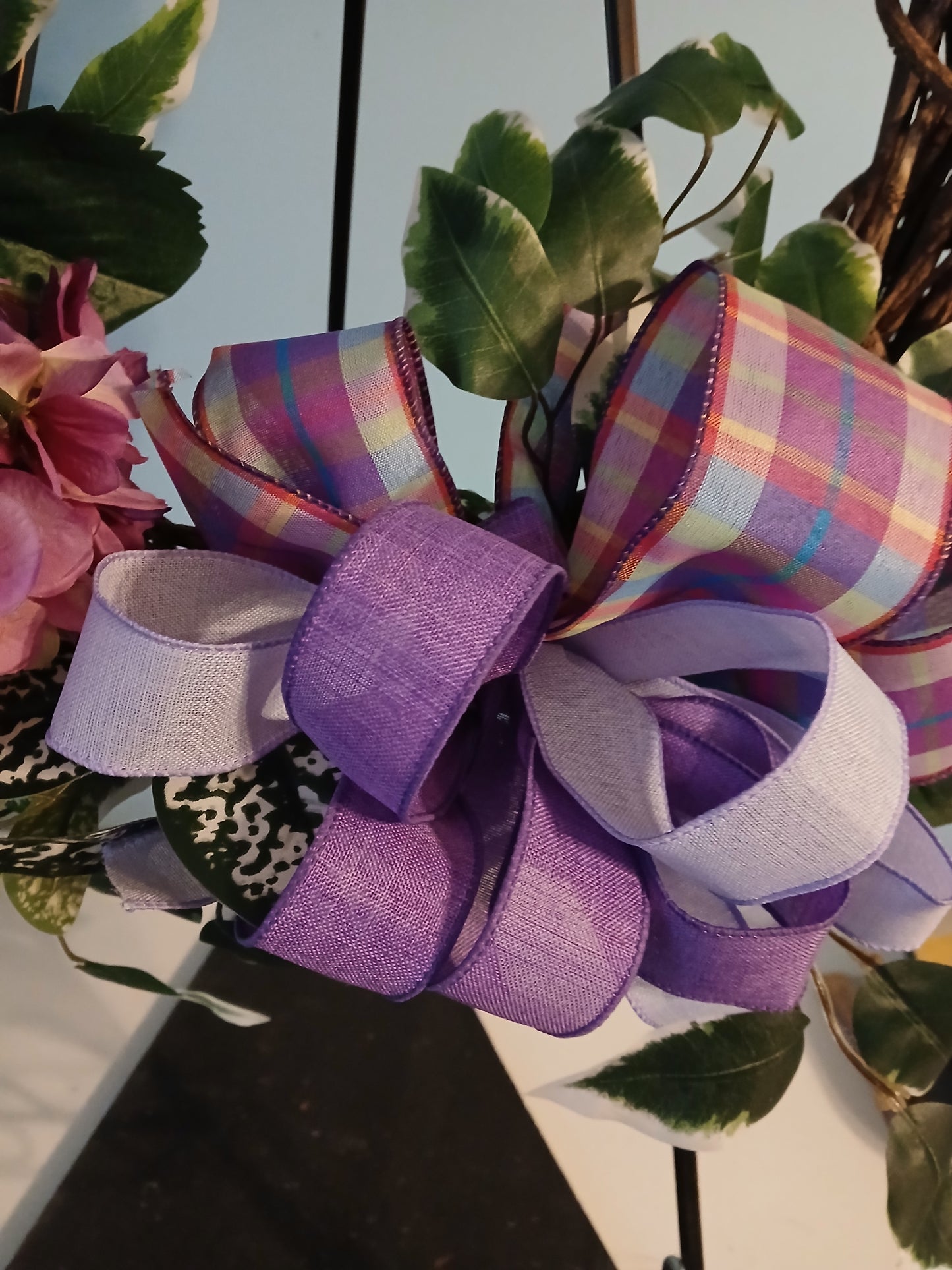18" Grapevine Spring Wreath – Handmade Bow & Greenery Hydrangeas