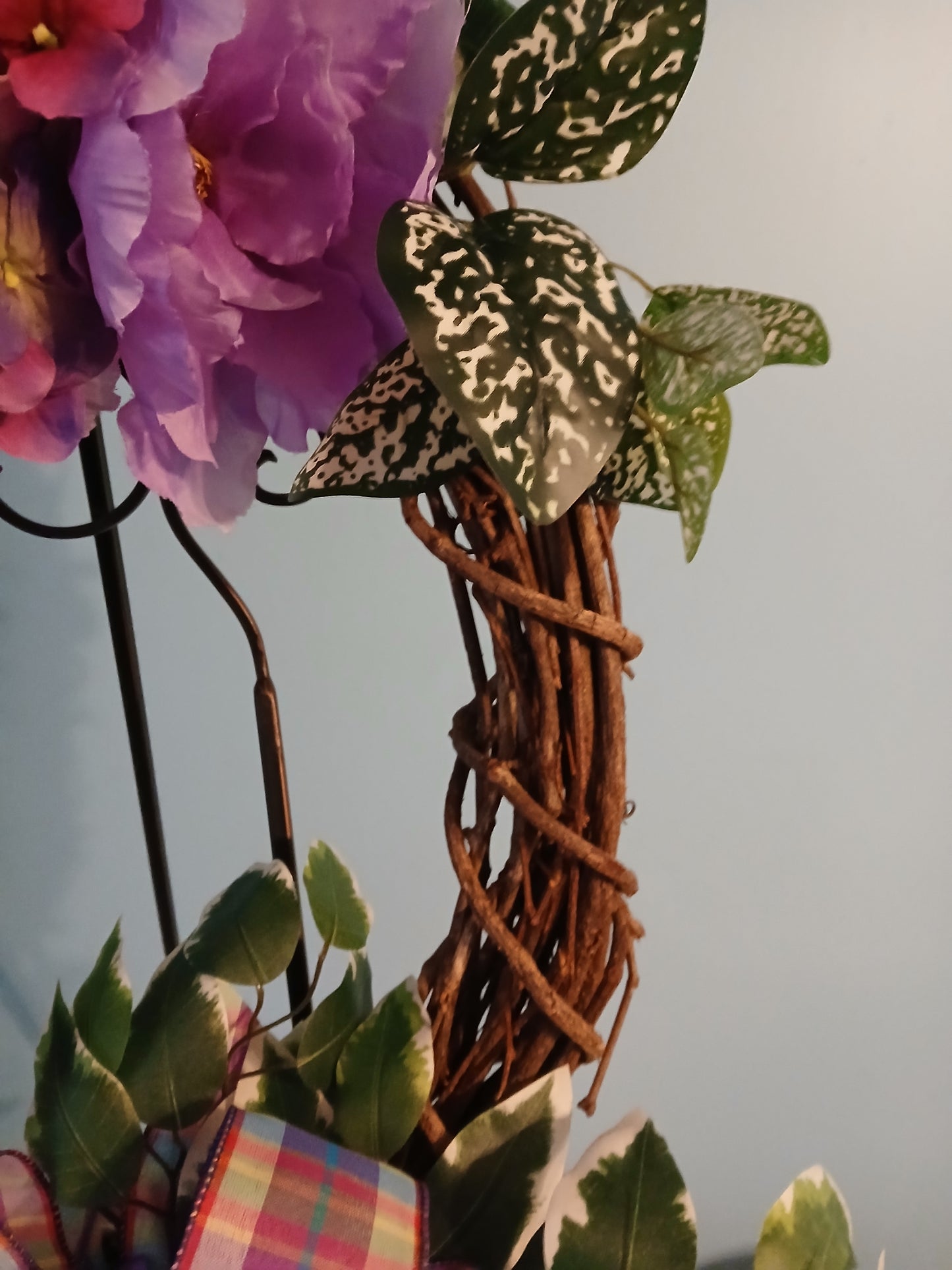 18" Grapevine Spring Wreath – Handmade Bow & Greenery Hydrangeas