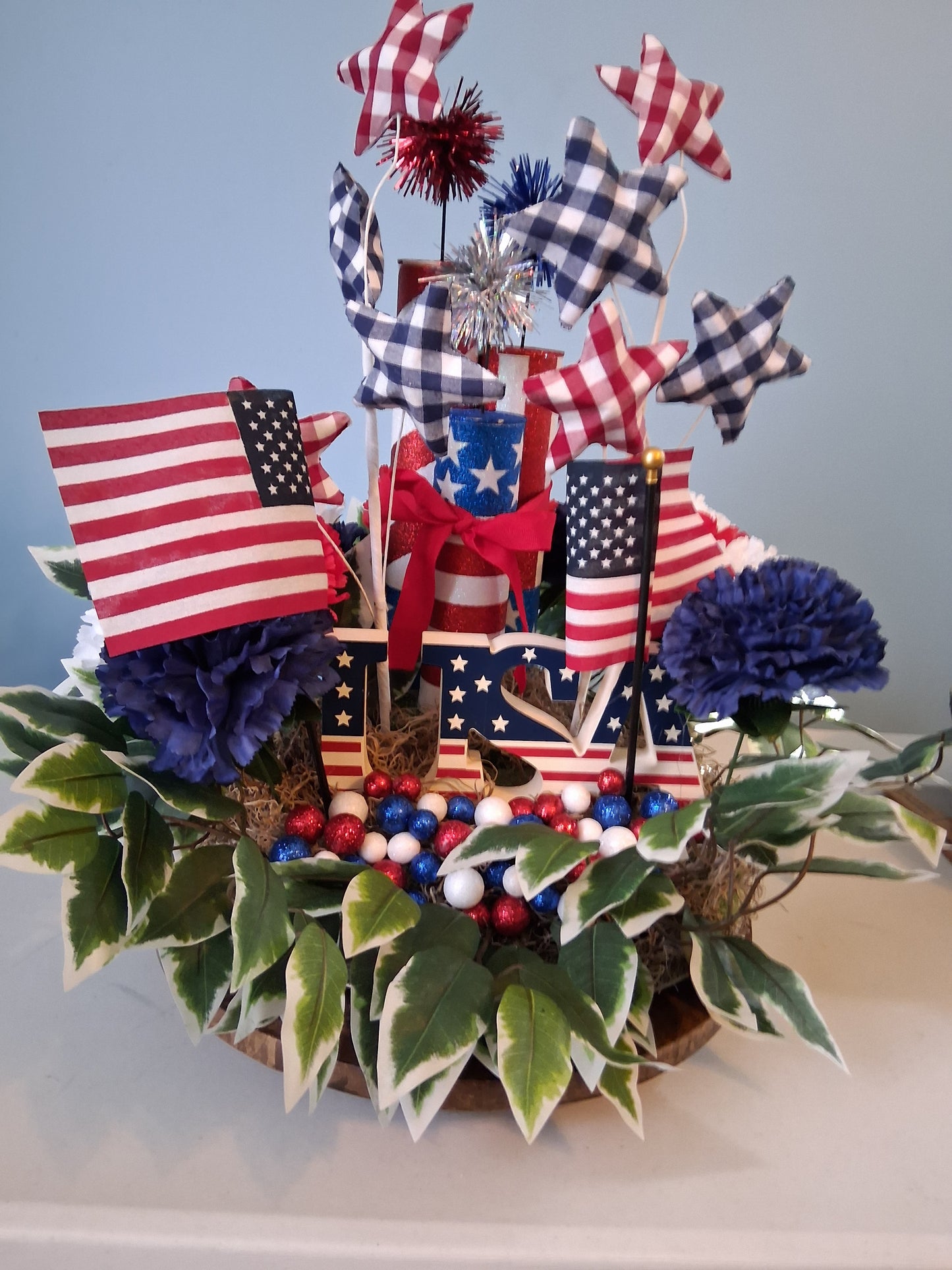 Handmade Patriotic Floral Centerpiece – 4th of July, Memorial Day & Labor Day