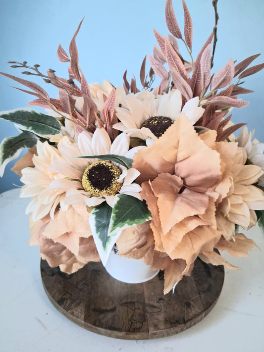 Handmade Blush Sunflower Floral Centerpiece – Faux Arrangement