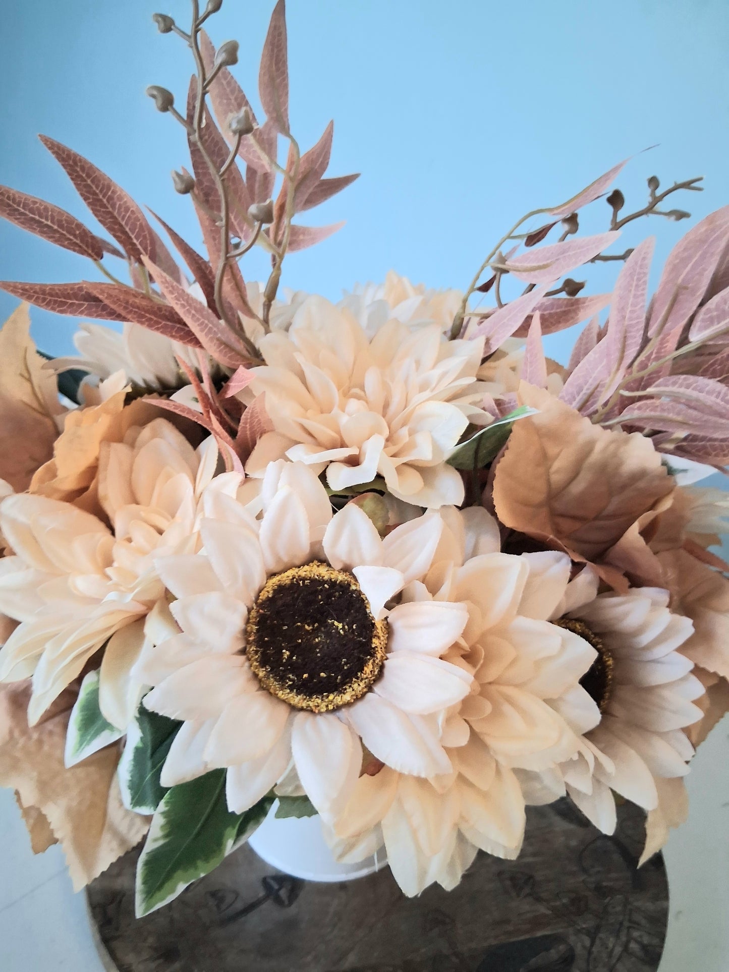Handmade Blush Sunflower Floral Centerpiece – Faux Arrangement