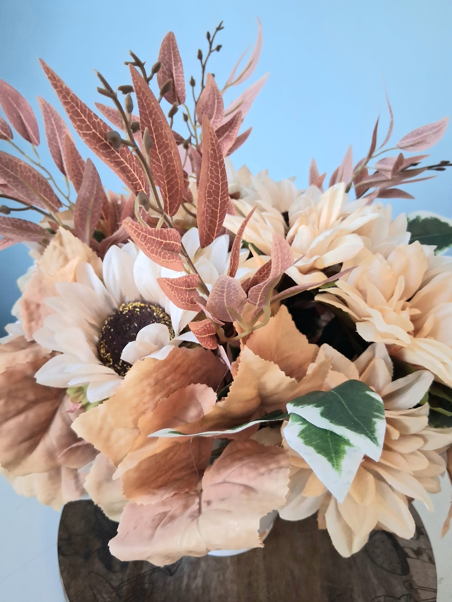 Handmade Blush Sunflower Floral Centerpiece – Faux Arrangement