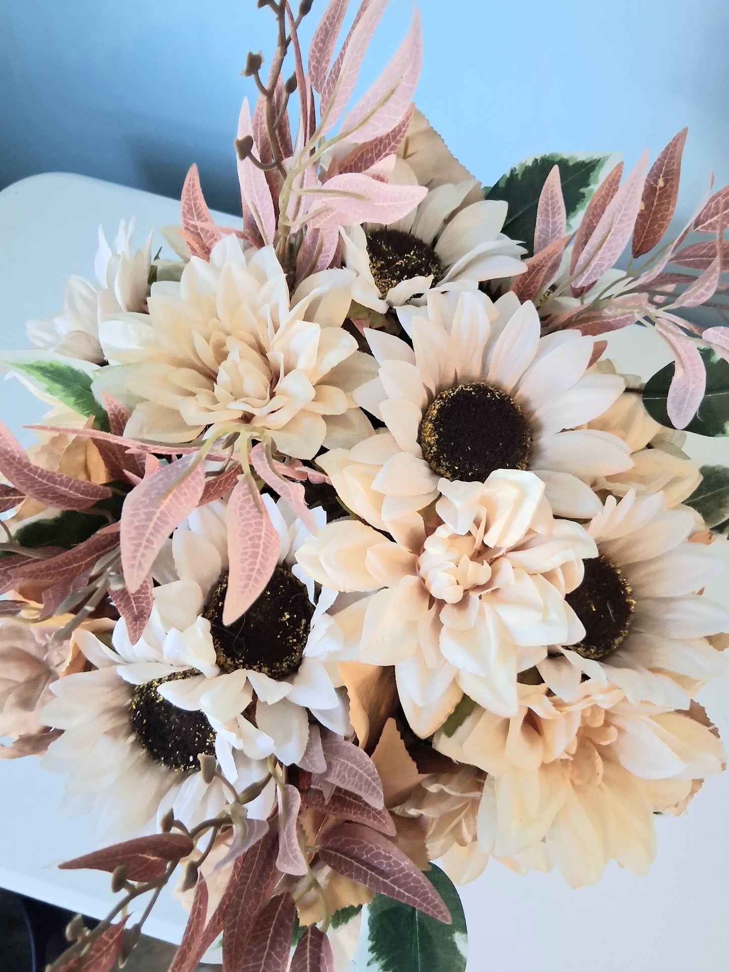 Handmade Blush Sunflower Floral Centerpiece – Faux Arrangement