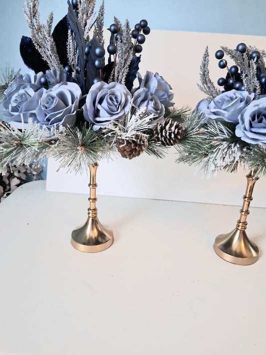 Winter Floral Candle Holder Set (Set of 2)