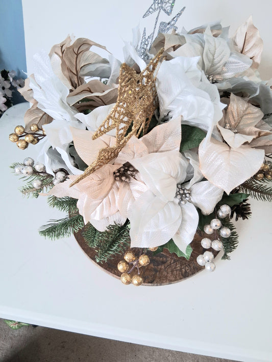 White Poinsettia Holiday Centerpiece