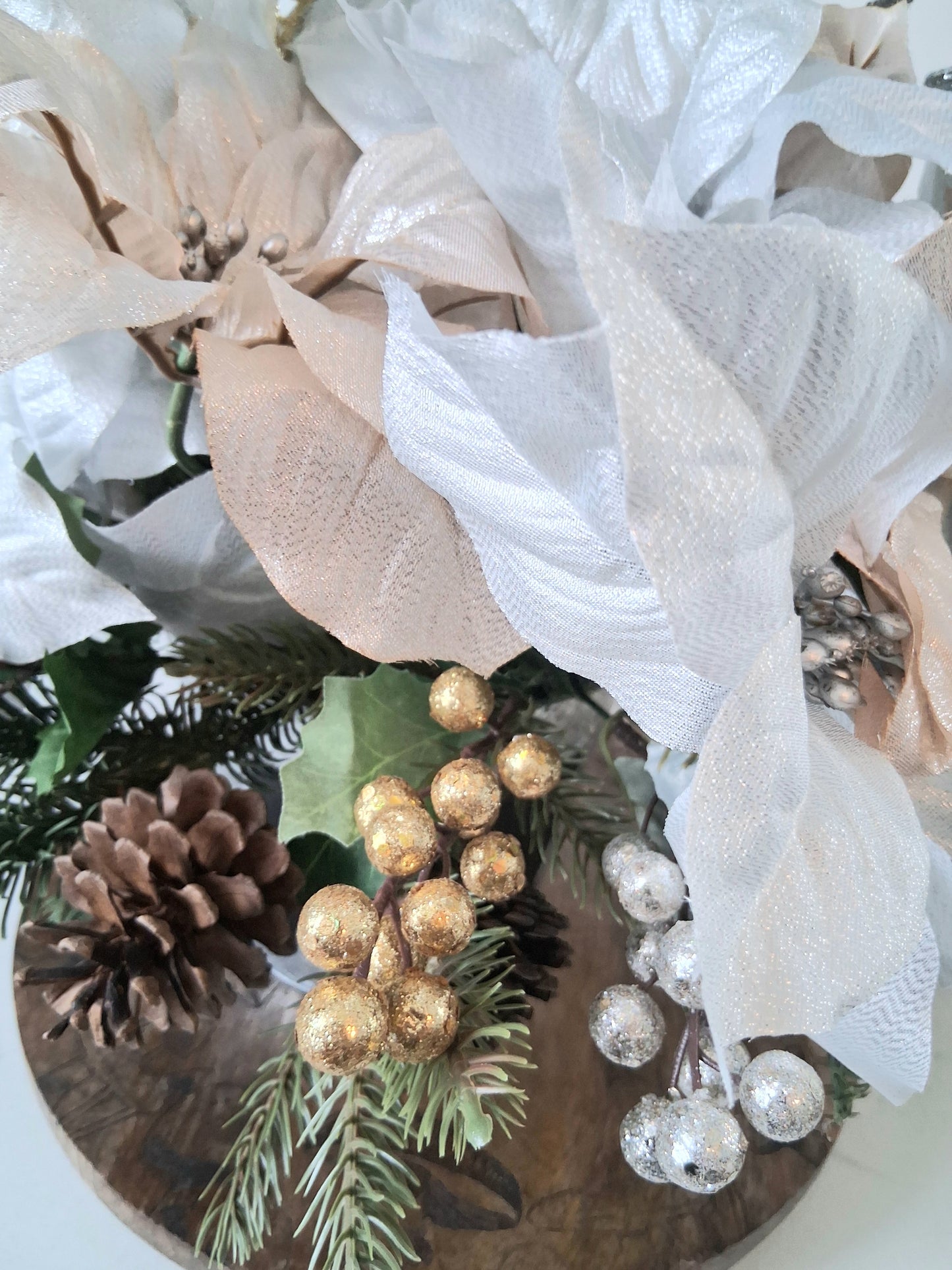 White Poinsettia Holiday Centerpiece