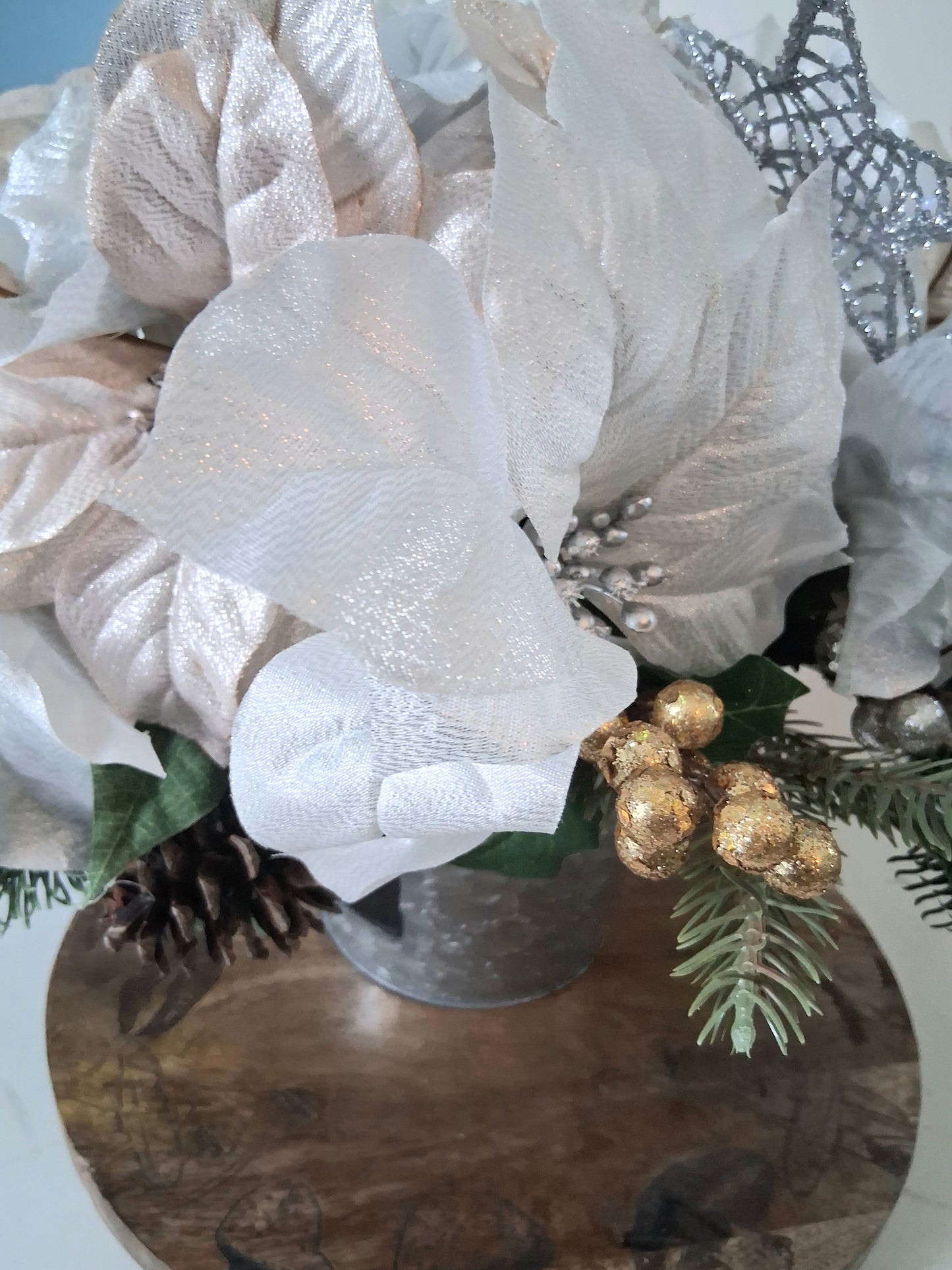 White Poinsettia Holiday Centerpiece