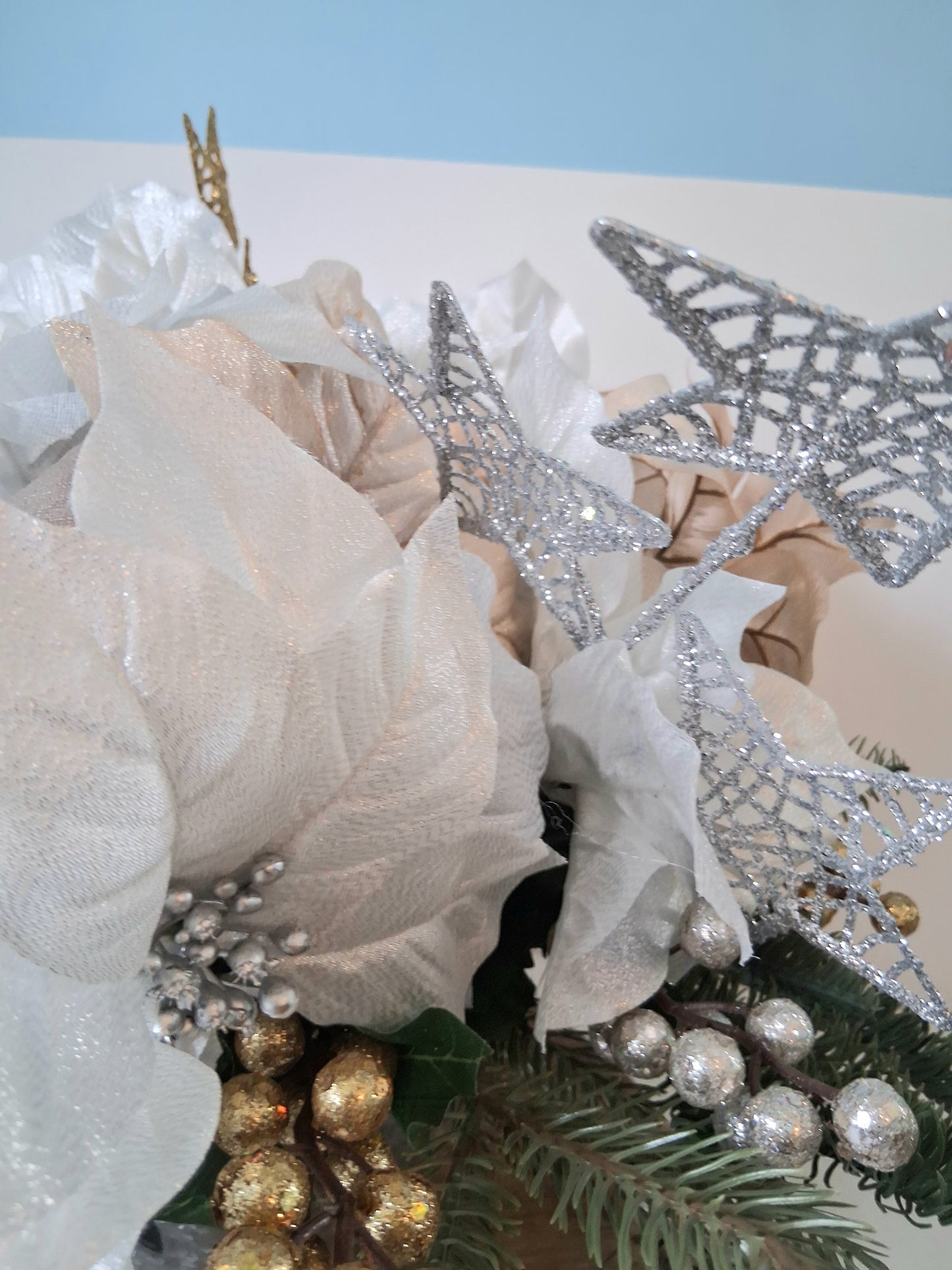 White Poinsettia Holiday Centerpiece