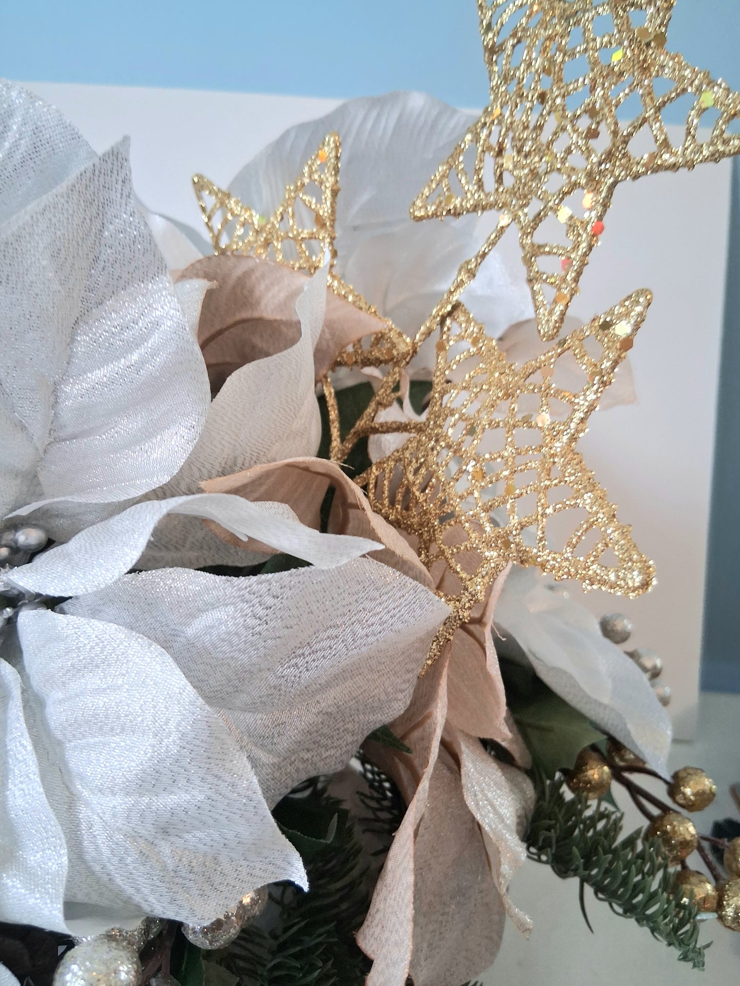 White Poinsettia Holiday Centerpiece